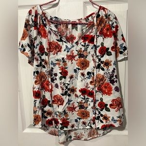 Flower and butterfly light weight blouse with front strings